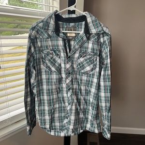 BKE Slim Fit Blue/Green Plaid Button Down - L